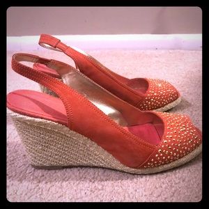 Anne Klein Shoes - Orange w gold studs espadrille wedge Anne Klein Shoes - Orange w gold studs espadrille wedge